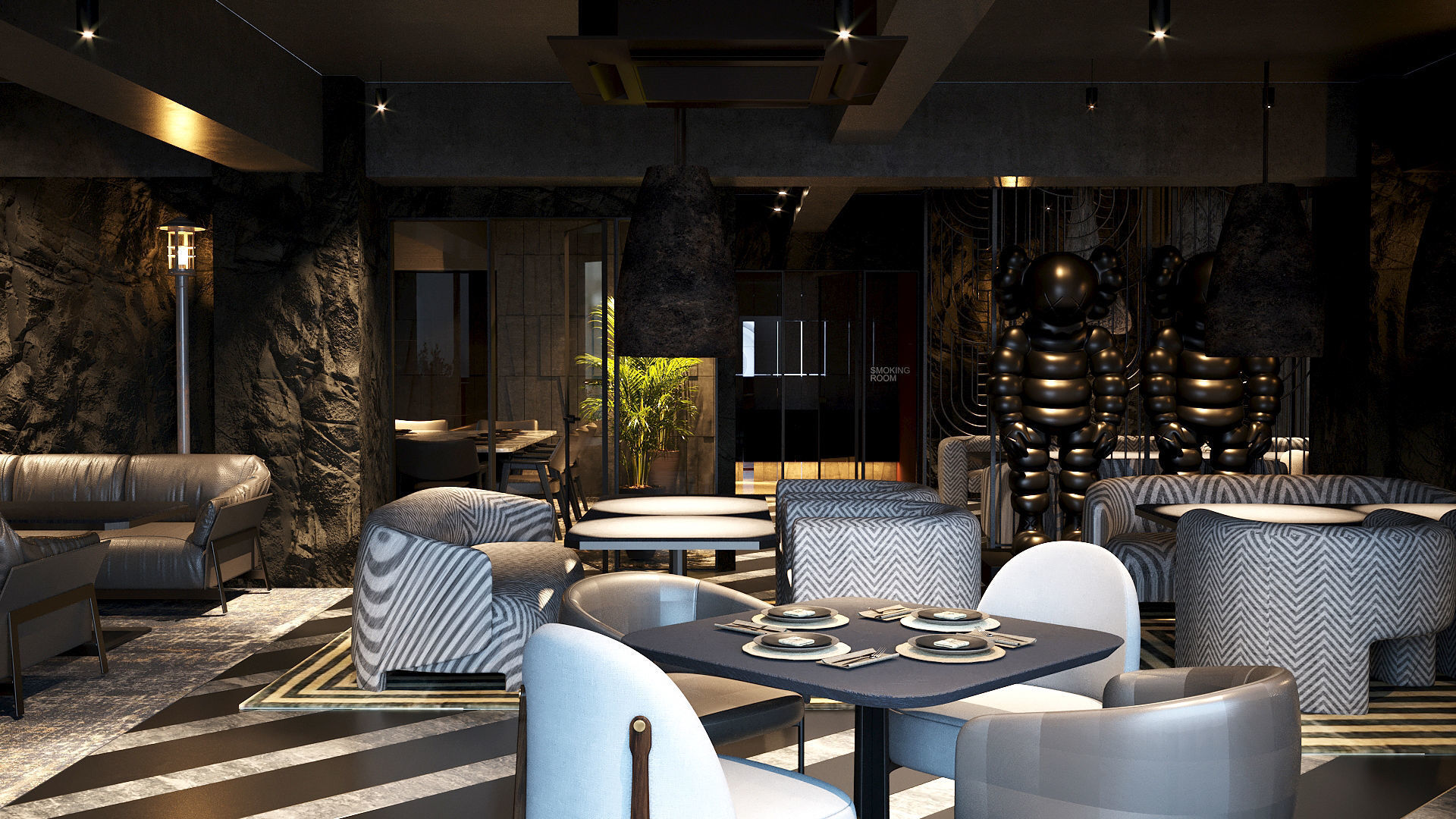 Elegant luxury restaurant lounge interior 3D model_1