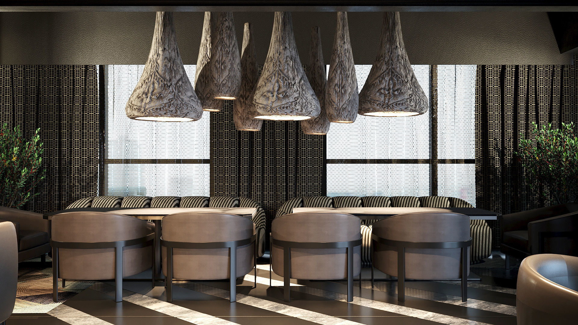 Elegant luxury restaurant lounge interior 3D model_8