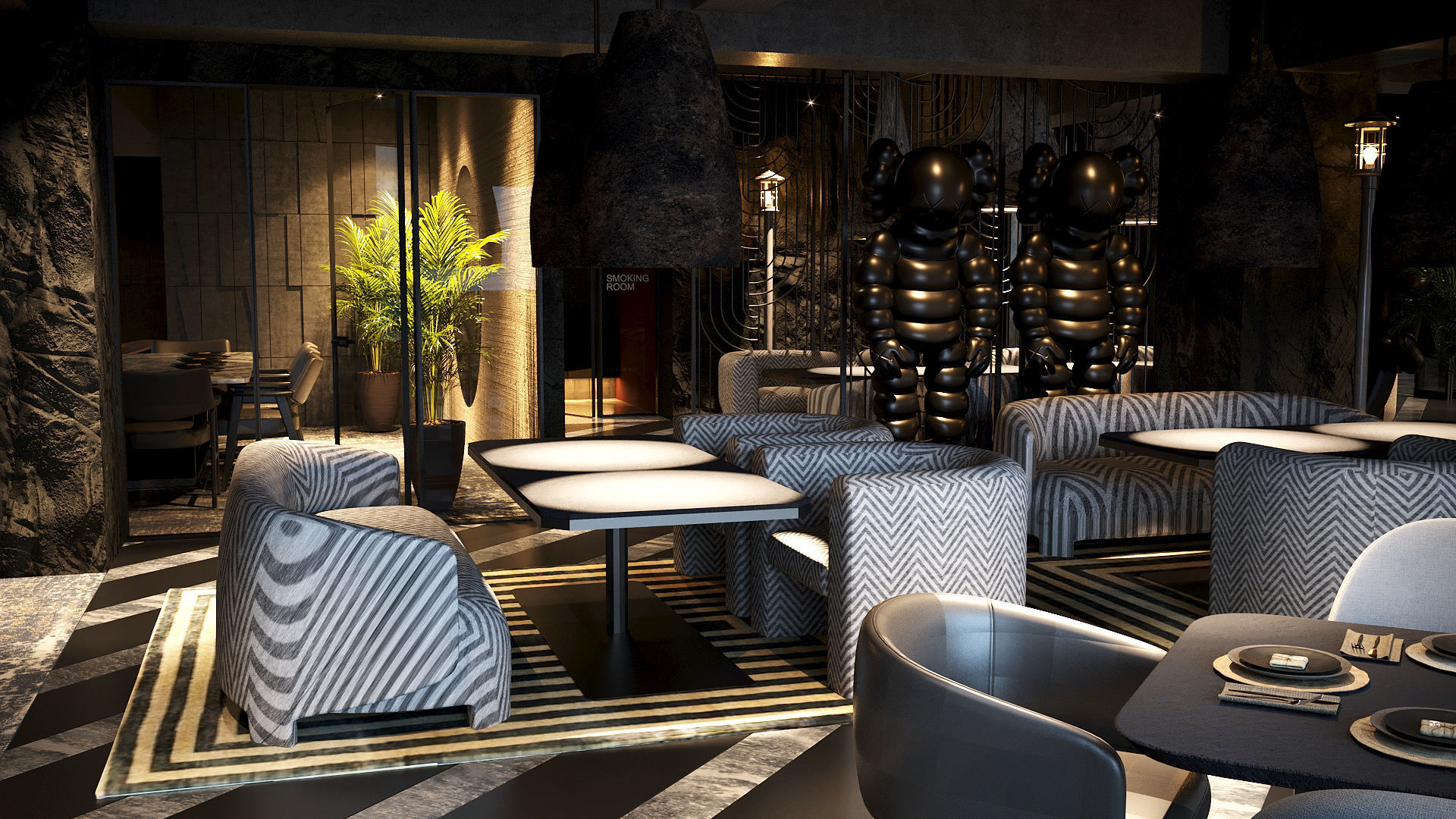 Elegant luxury restaurant lounge interior 3D model_11