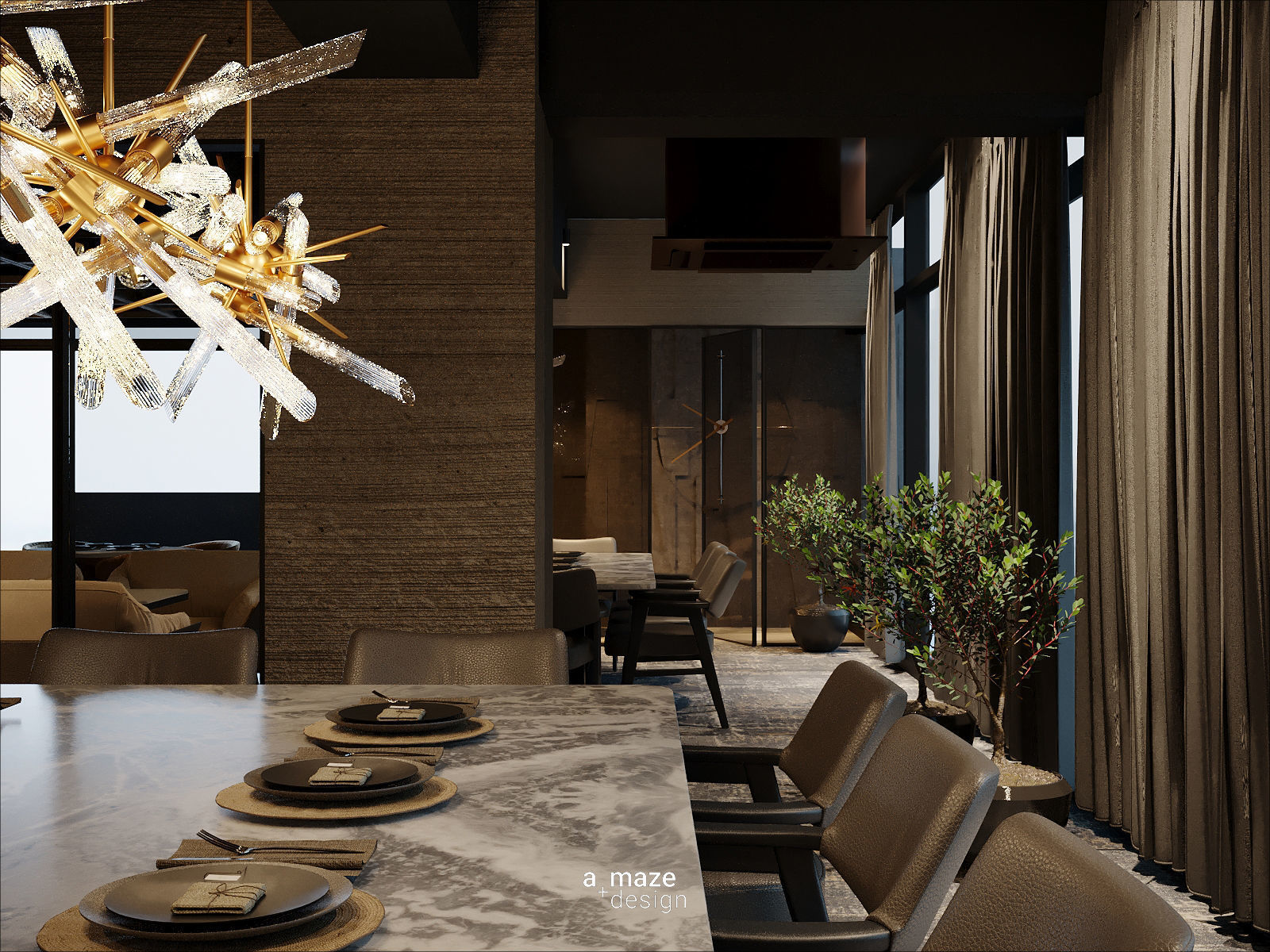 Elegant luxury restaurant lounge interior 3D model_16