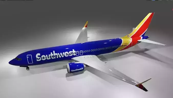 Southwest Airlines Boeing 737 max 8 3D model with cockpit  Low-poly 3D model