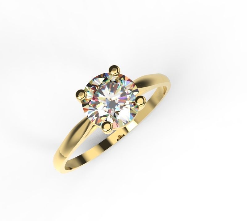Engagement ring 4 prong edition 6mm stone 3D print model_4