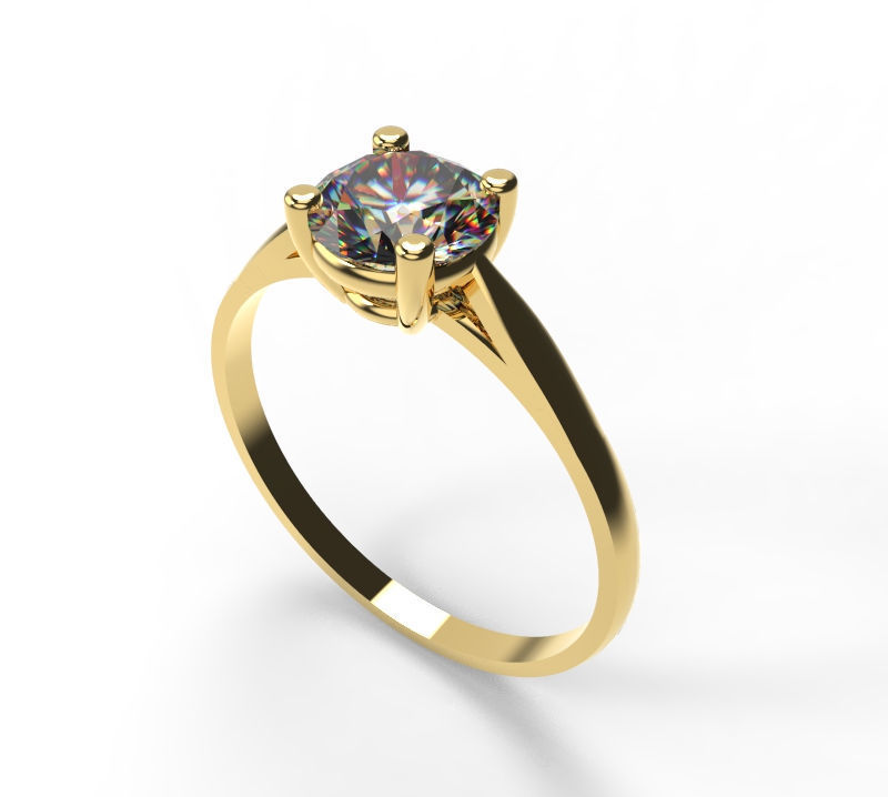 Engagement ring 4 prong edition 6mm stone 3D print model_1