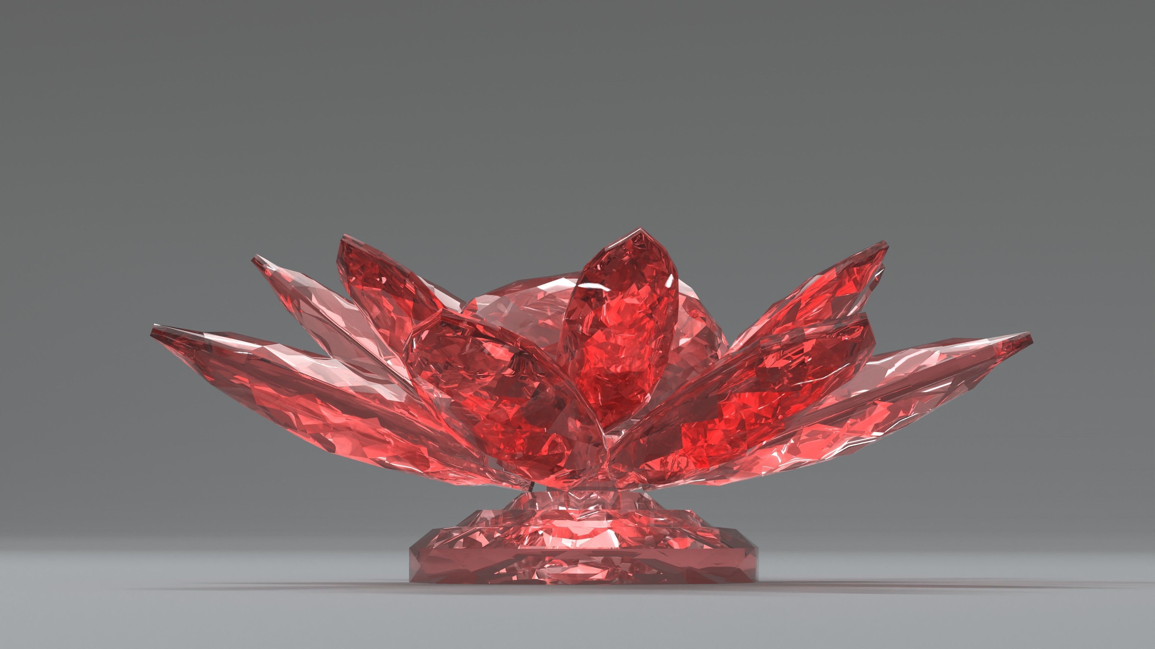 Glass Flower Showpiece Red Low-poly 3D model_3
