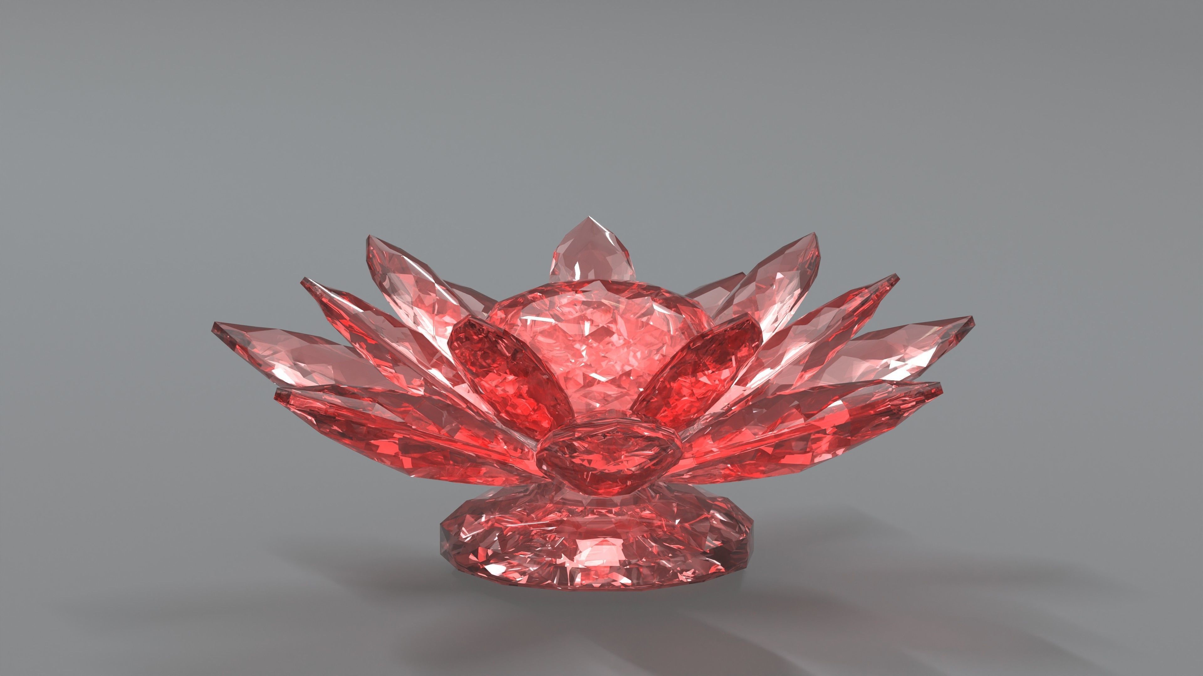 Glass Flower Showpiece Red Low-poly 3D model_2