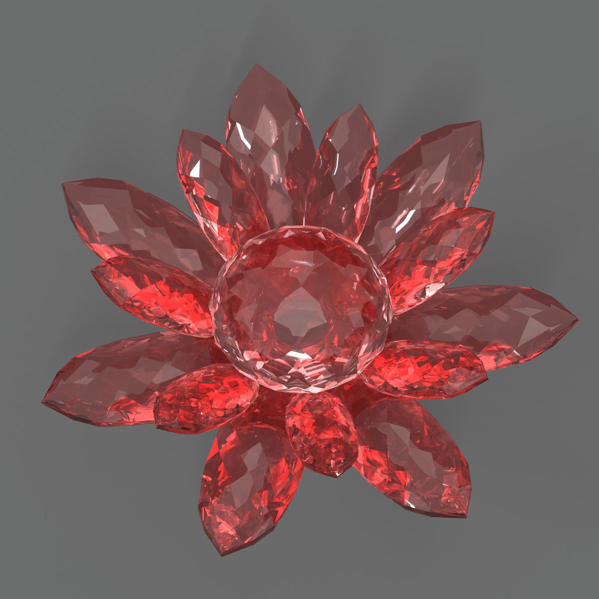 Glass Flower Showpiece Red Low-poly 3D model_5