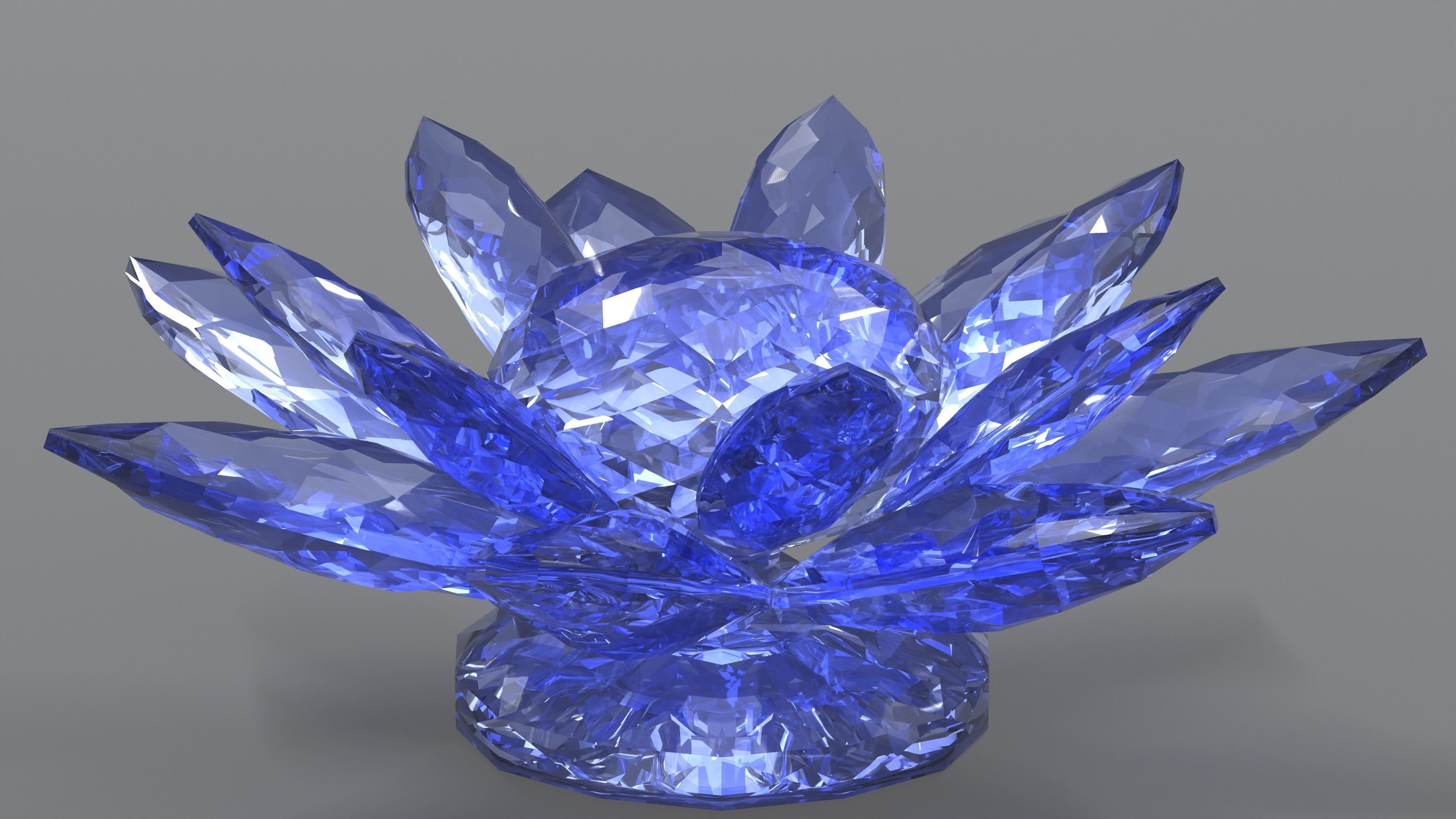 Glass Flower Showpiece Blue Low-poly 3D model_4