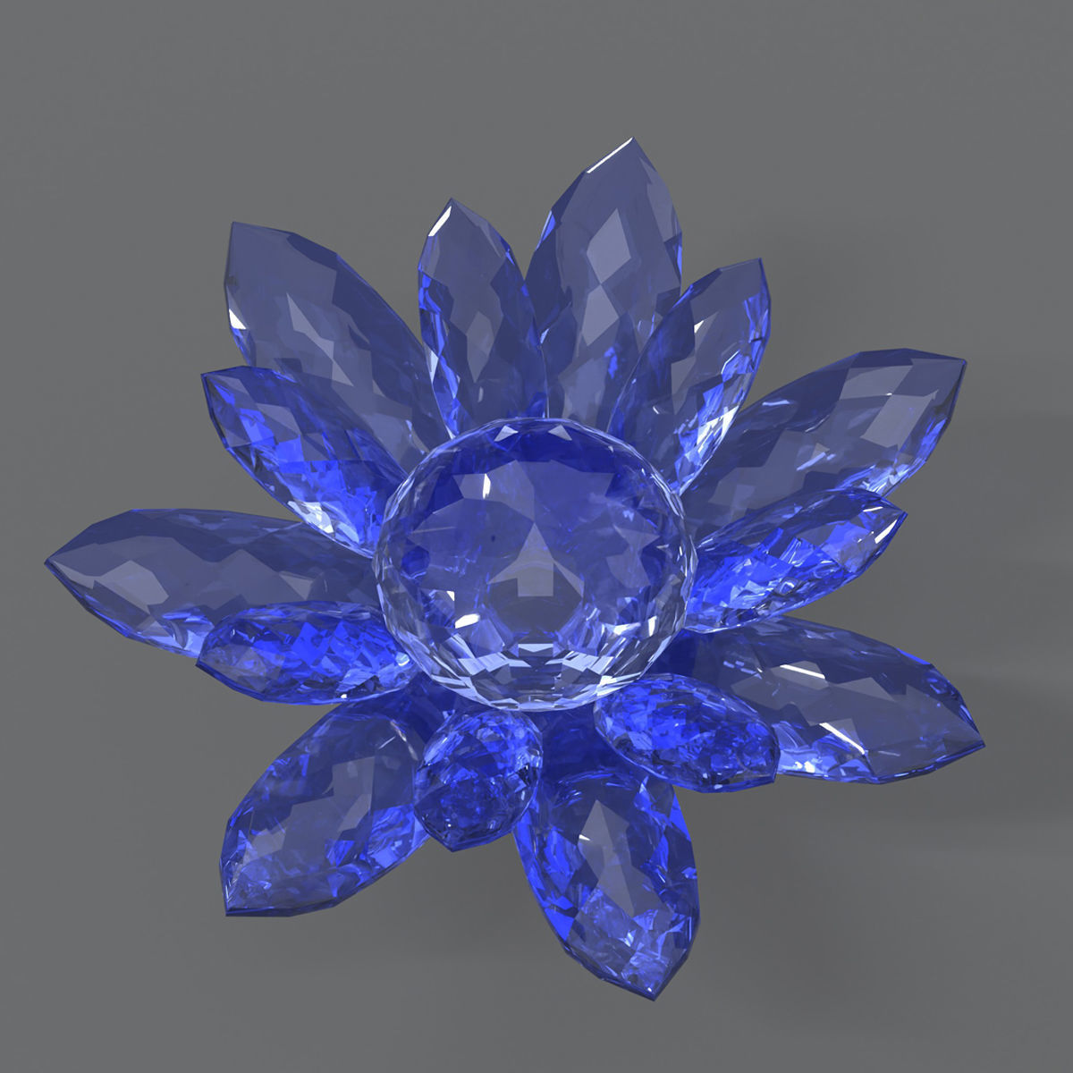 Glass Flower Showpiece Blue Low-poly 3D model_5