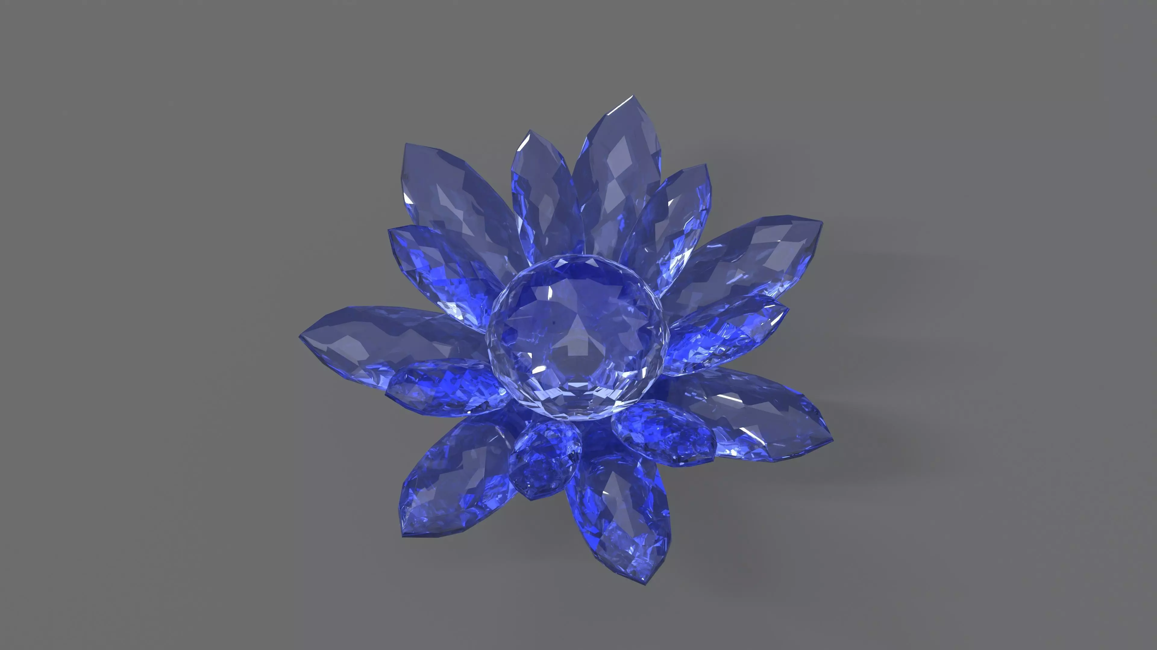 Glass Flower Showpiece Blue Low-poly 3D model_0