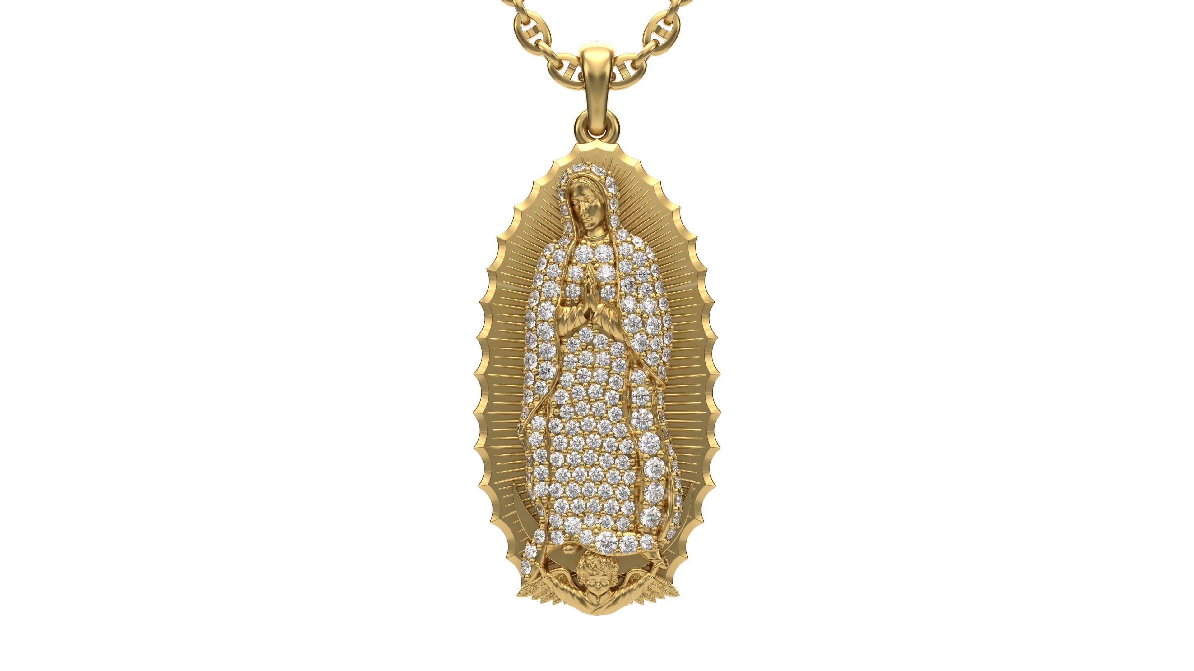 Virgo de guadelupe pendant with gems 3D print model_4