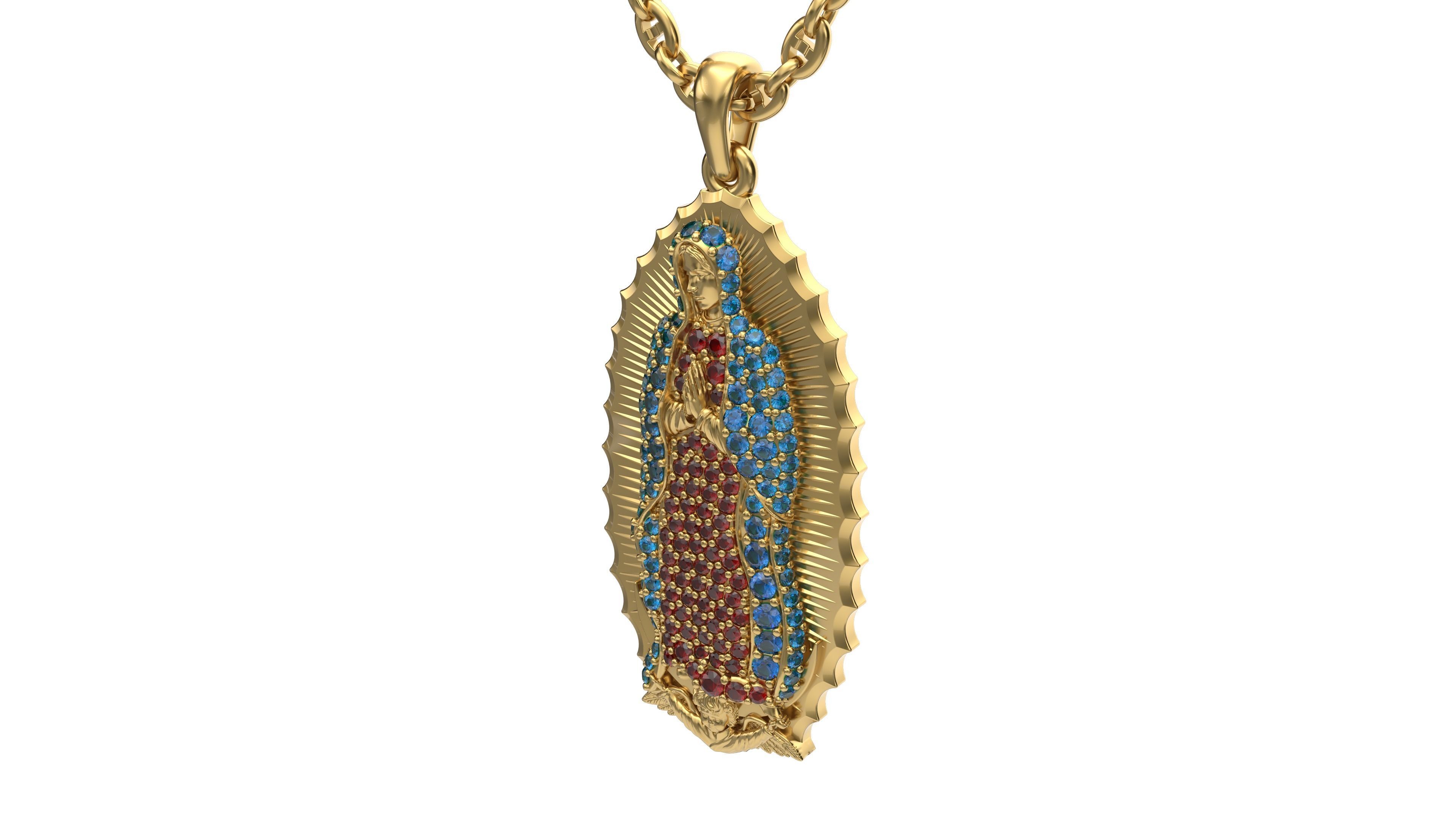 Virgo de guadelupe pendant with gems 3D print model_2