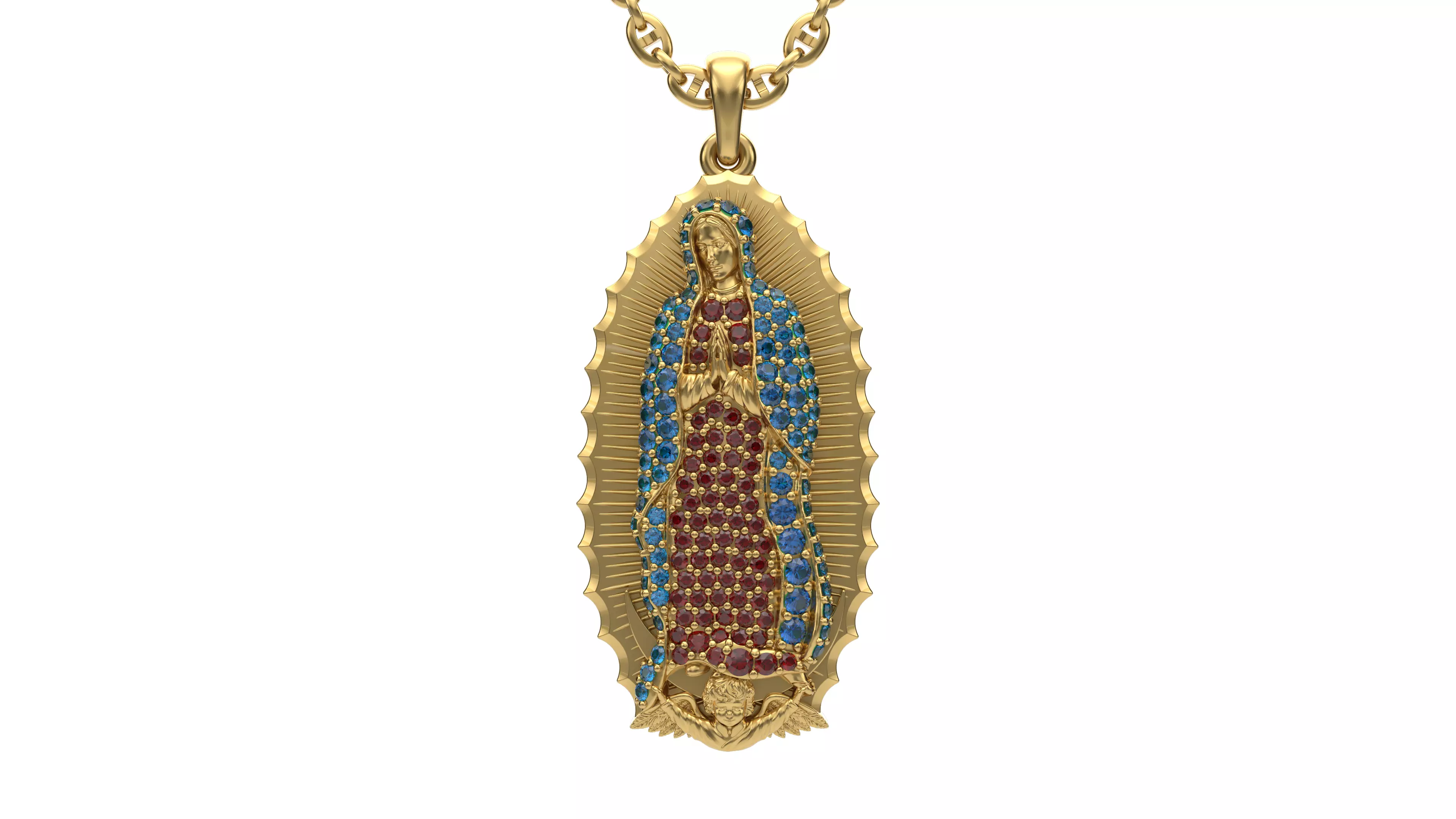 Virgo de guadelupe pendant with gems 3D print model_0