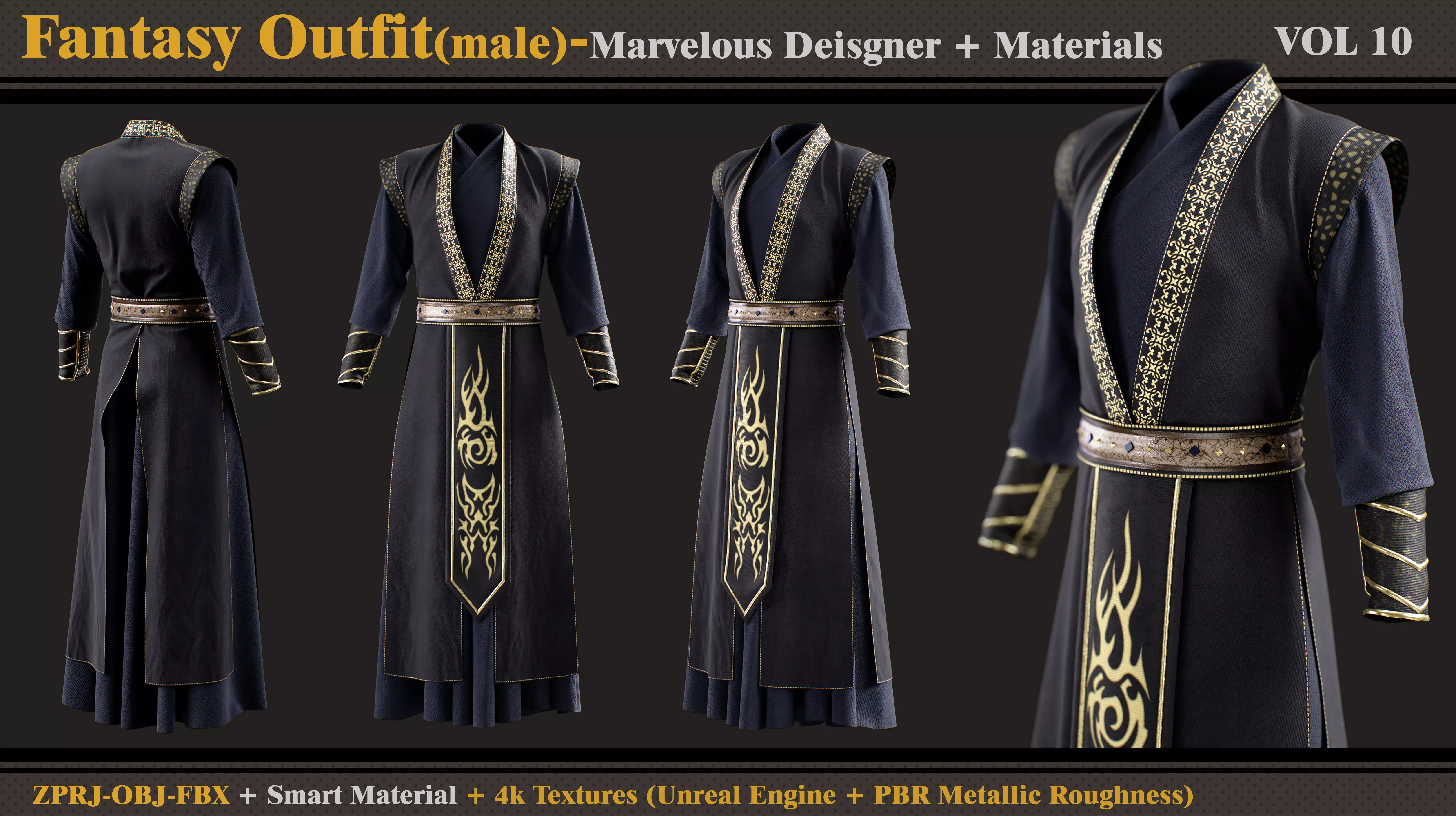 Fantasy Outfit- MD-Clo3d-Smart Material-Textures-OBJ-FBX 3D model