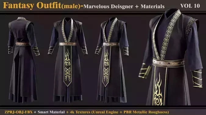 Fantasy Outfit- MD-Clo3d-Smart Material-Textures-OBJ-FBX