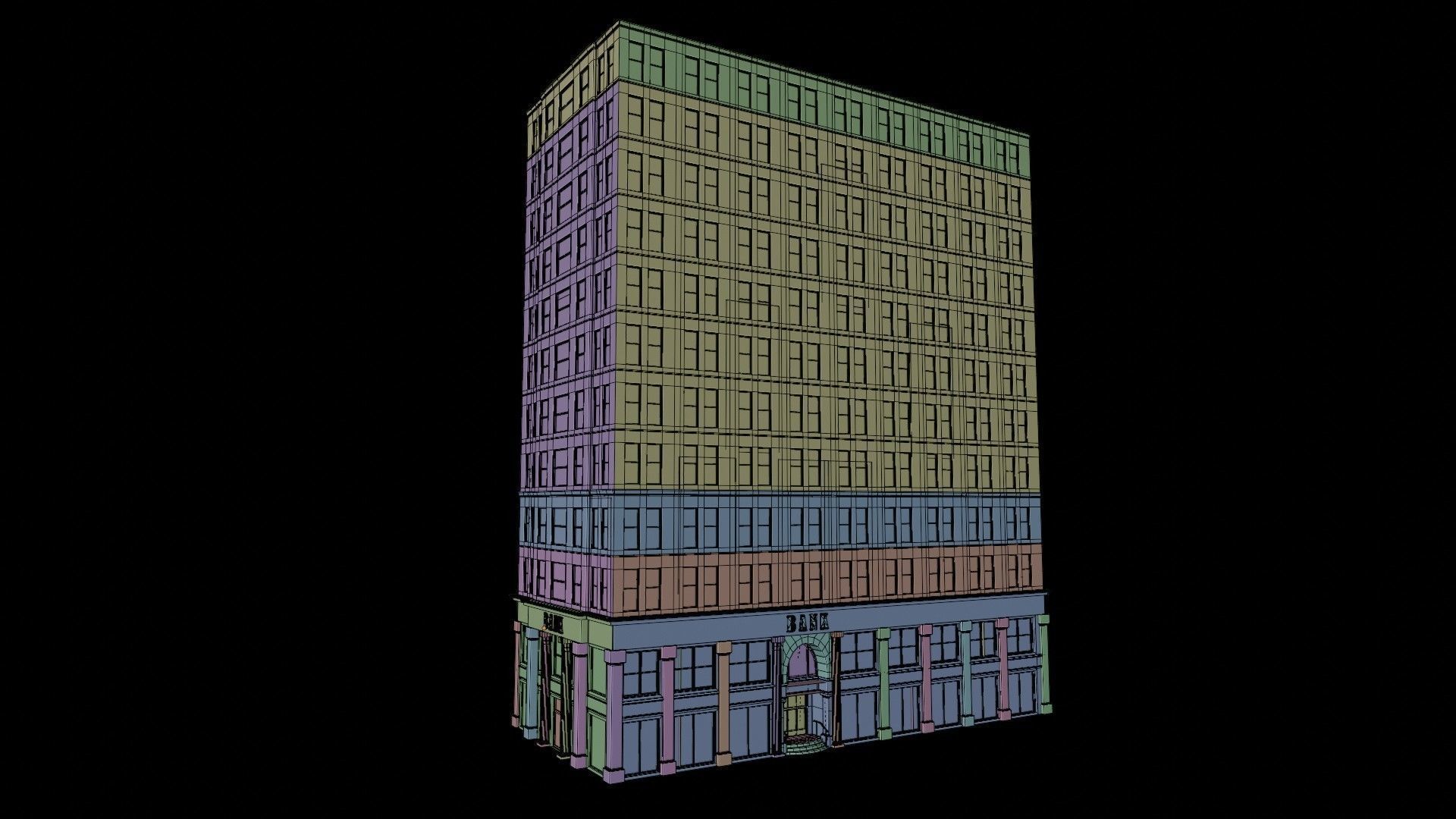 BANK BUILDING Low-poly 3D model_7
