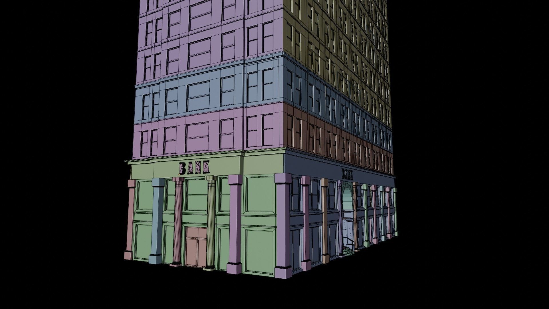 BANK BUILDING Low-poly 3D model_4