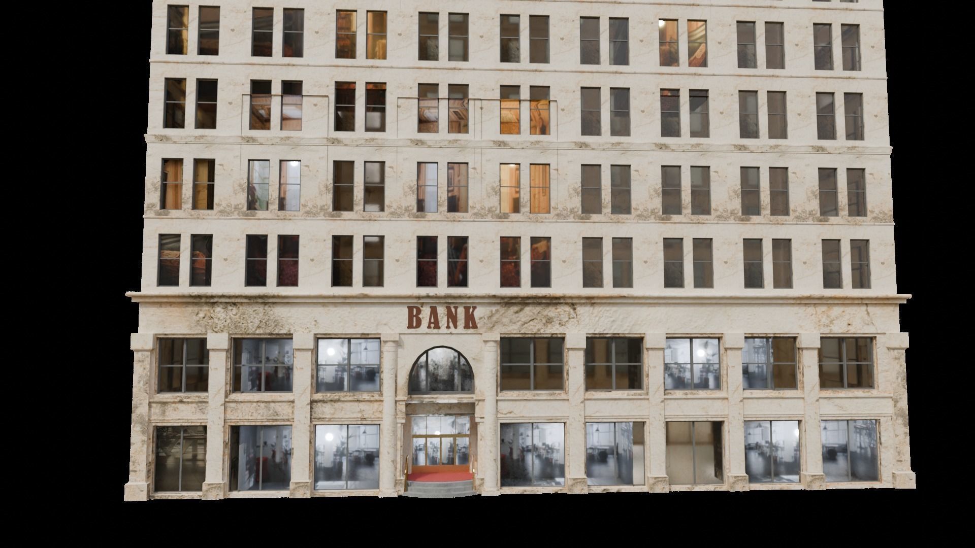 BANK BUILDING Low-poly 3D model_1
