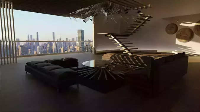 Modern Interior Living Room with furniture and lighting 