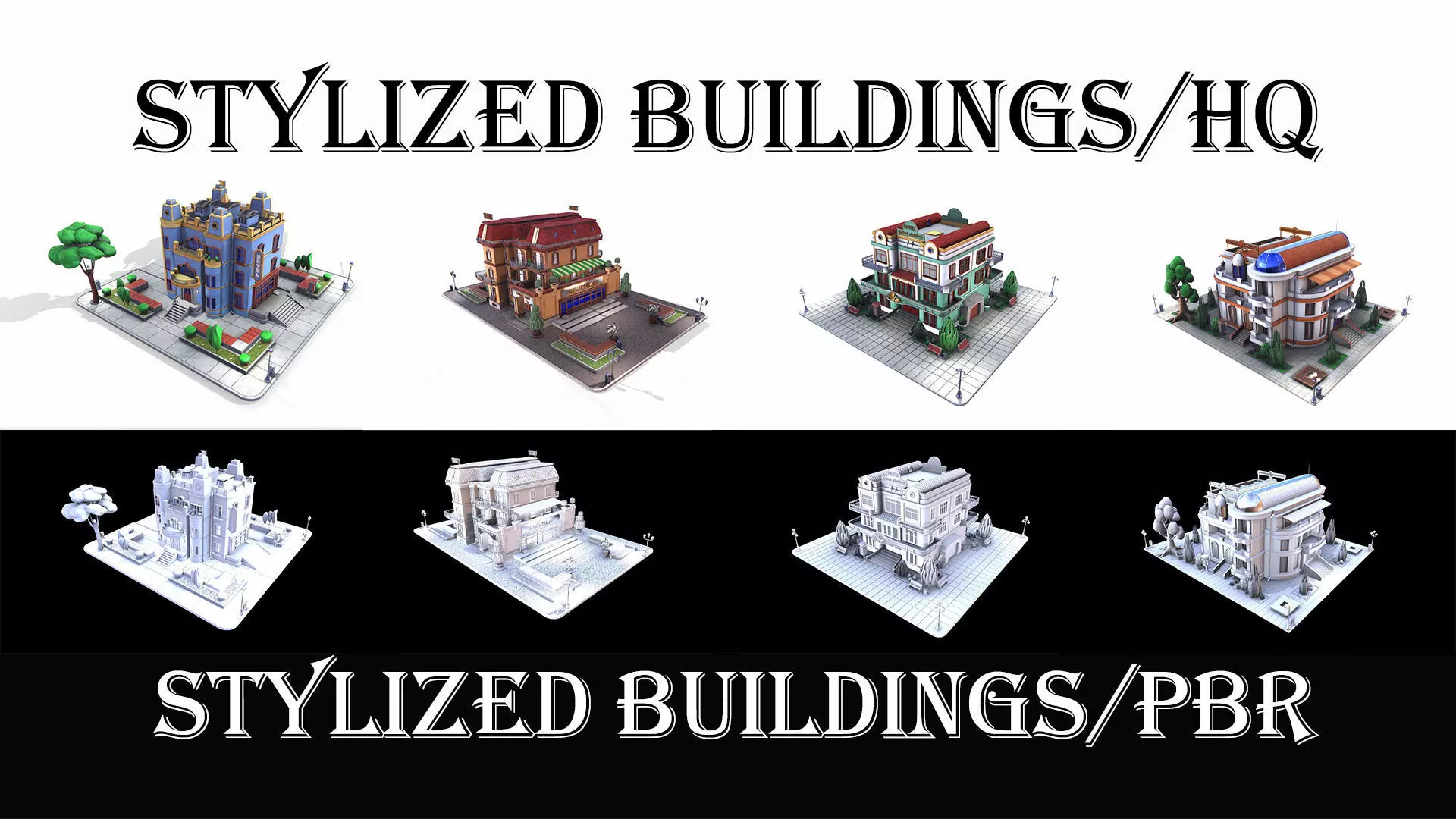 STYLIZED BUILDINGS PACK 3D model_0