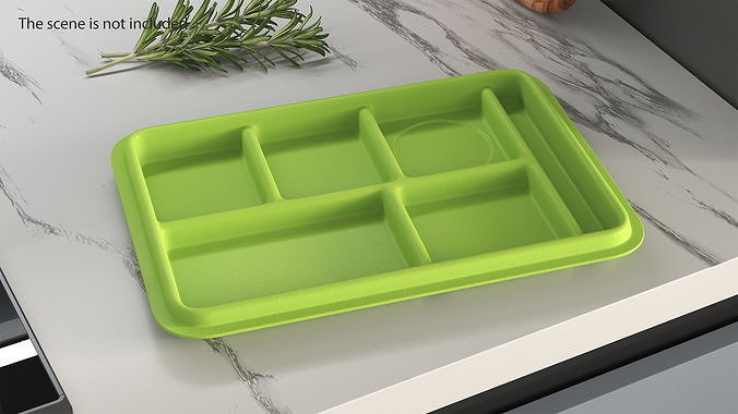 Compartment Meal Tray Green 3D model 2