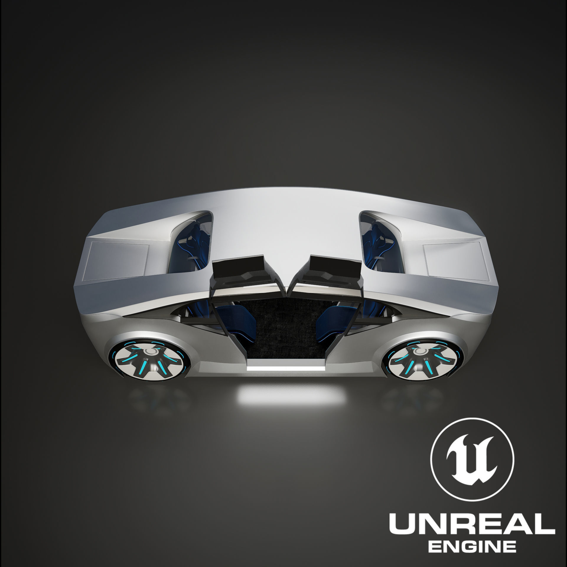 Self-driving car concept 3D with interior white 3D model_37