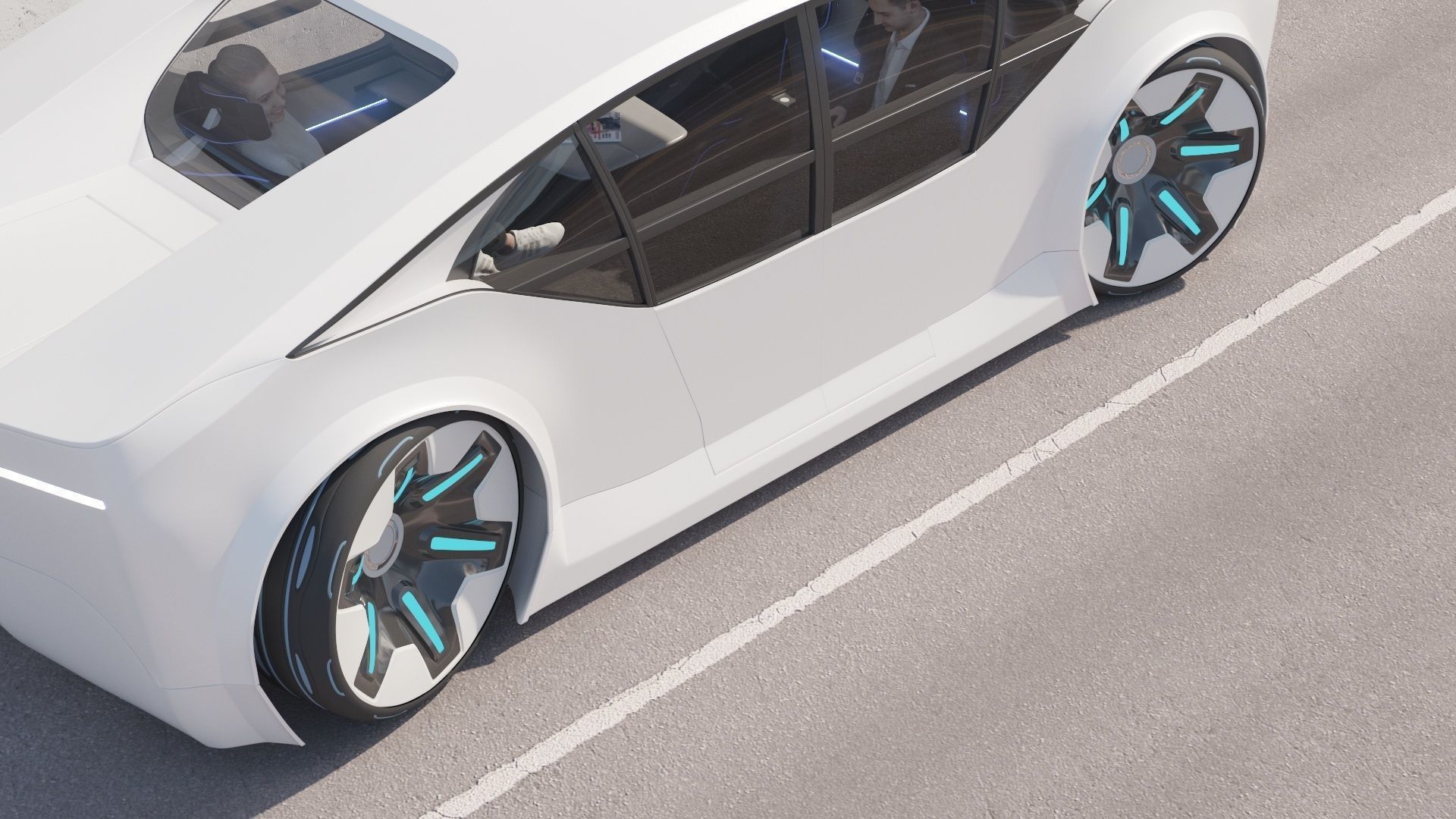 Self-driving car concept 3D with interior white 3D model_28