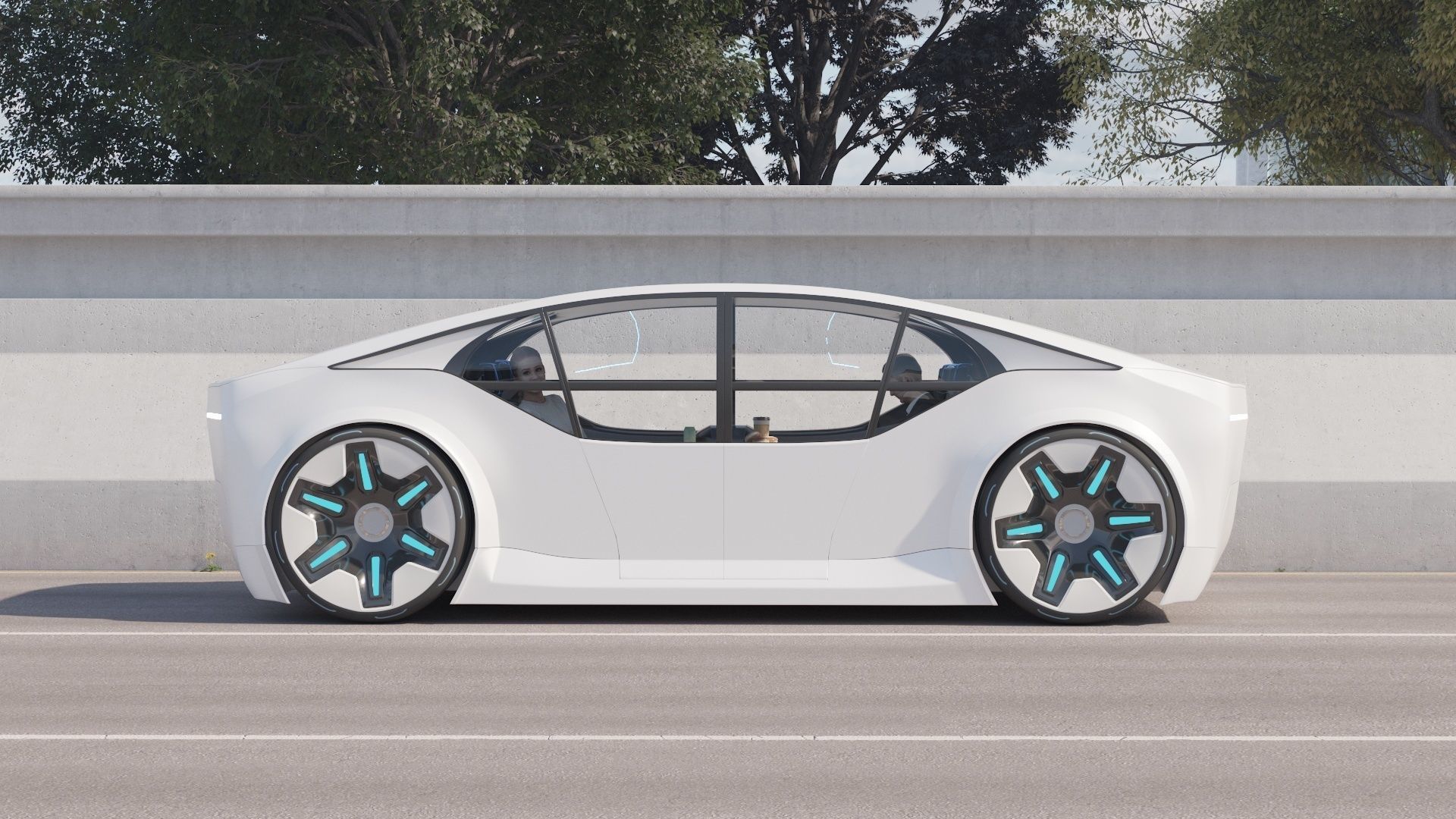Self-driving car concept 3D with interior white 3D model_5