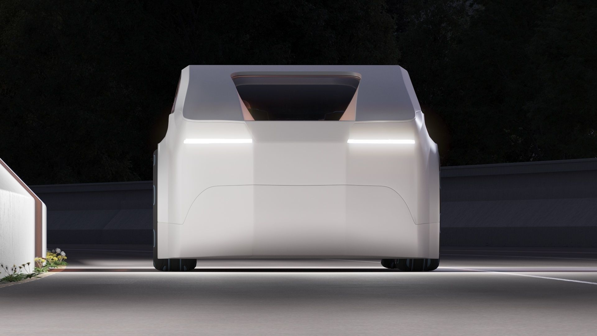 Self-driving car concept 3D with interior white 3D model_11