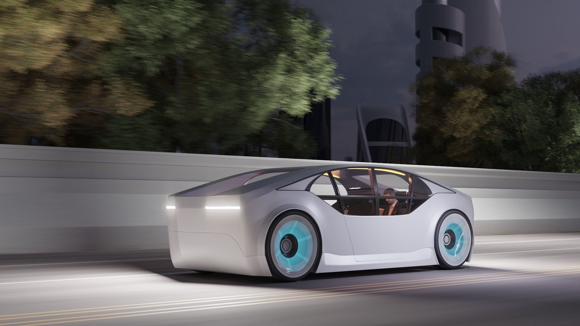 Self-driving car concept 3D with interior white 3D model_2