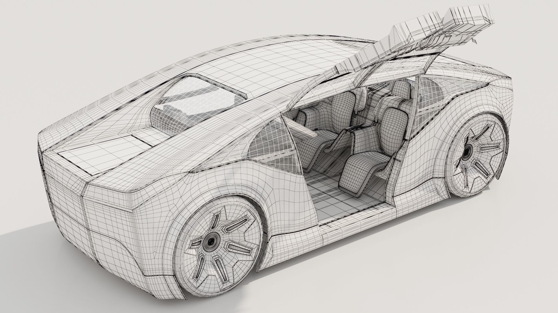Self-driving car concept 3D with interior white 3D model_17