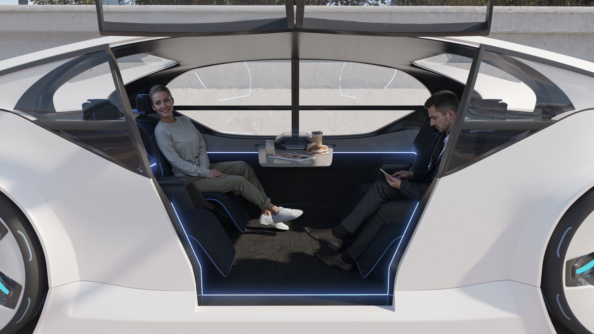 Self-driving car concept 3D with interior white 3D model_18