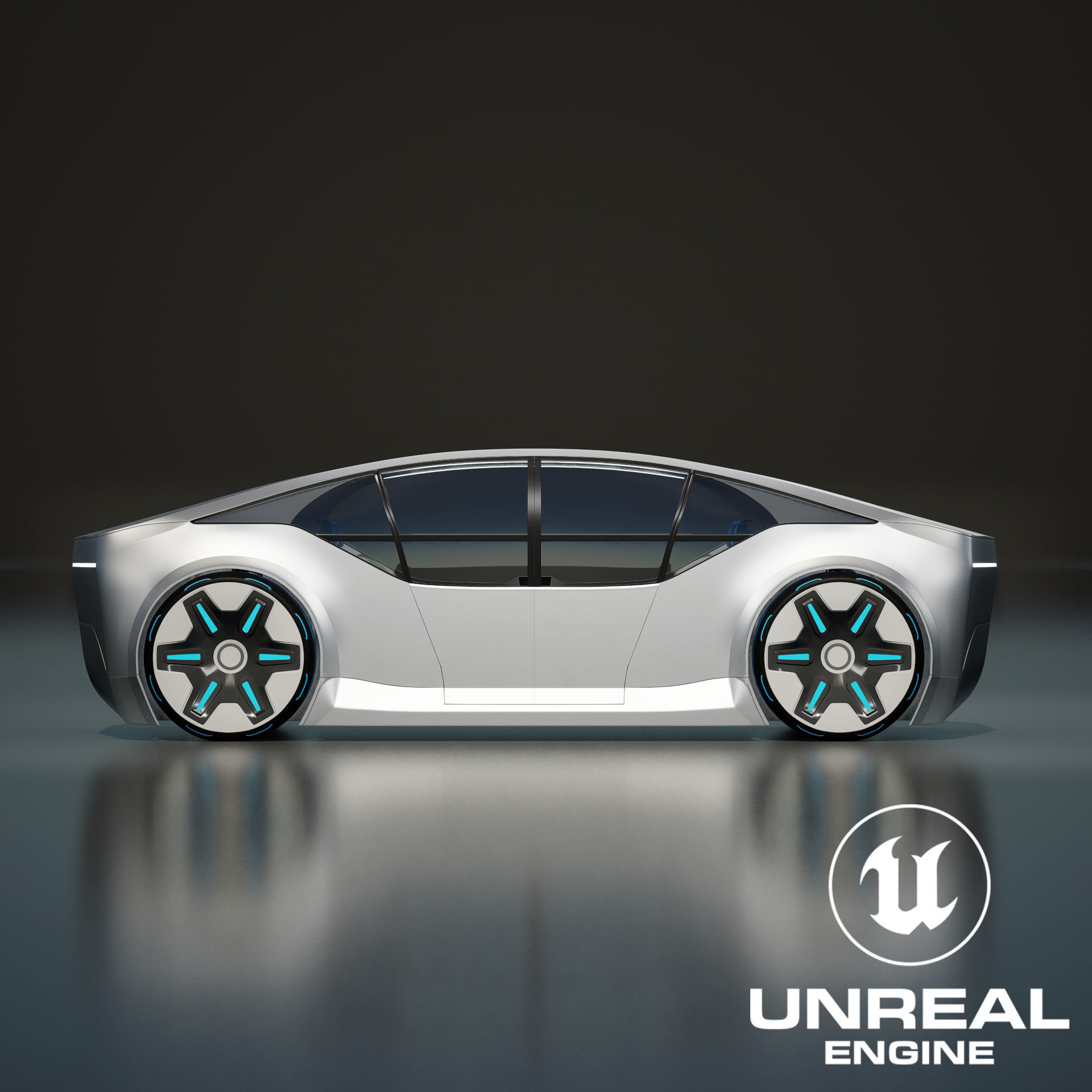 Self-driving car concept 3D with interior white 3D model_36