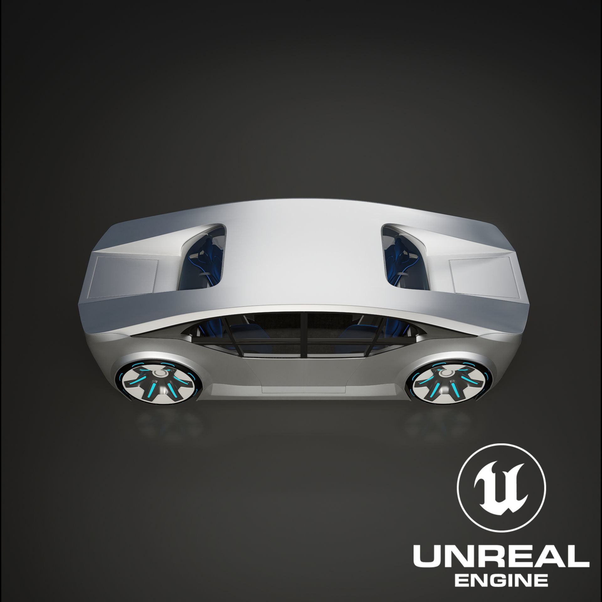 Self-driving car concept 3D with interior white 3D model_38