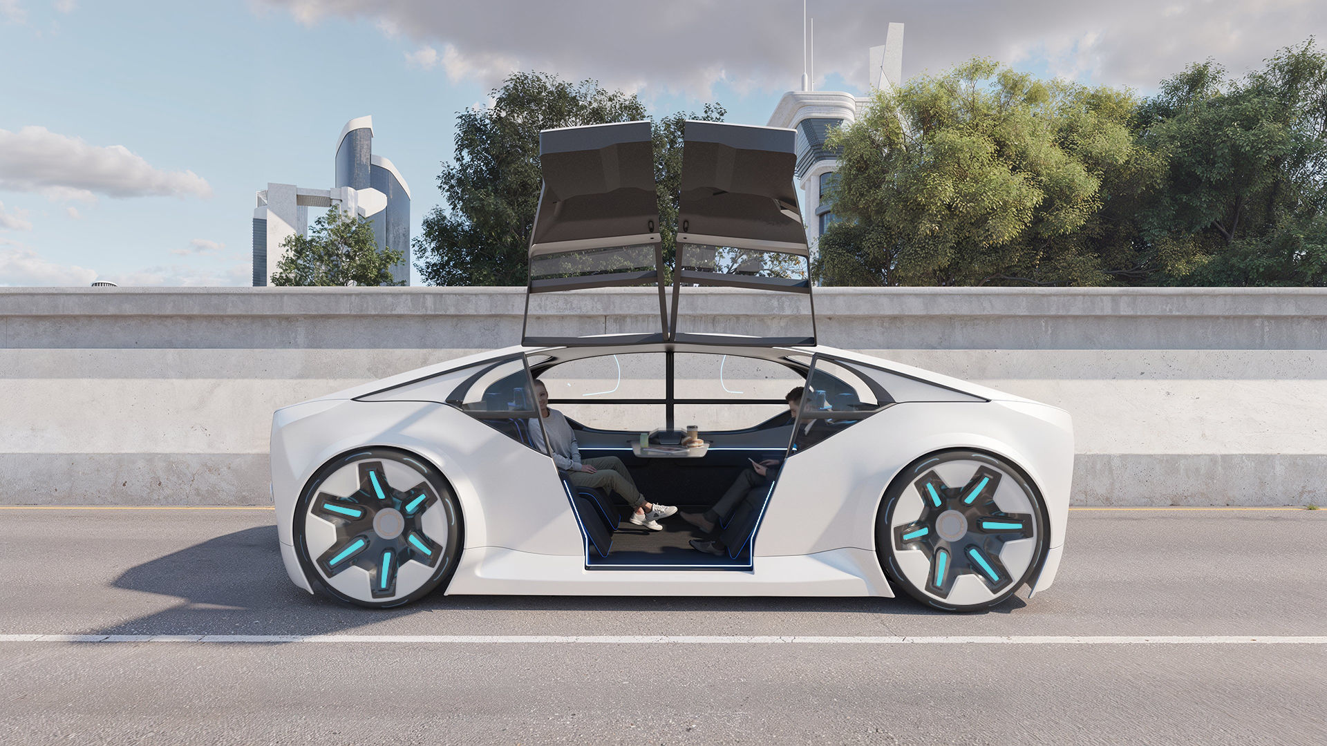Self-driving car concept 3D with interior white 3D model_14