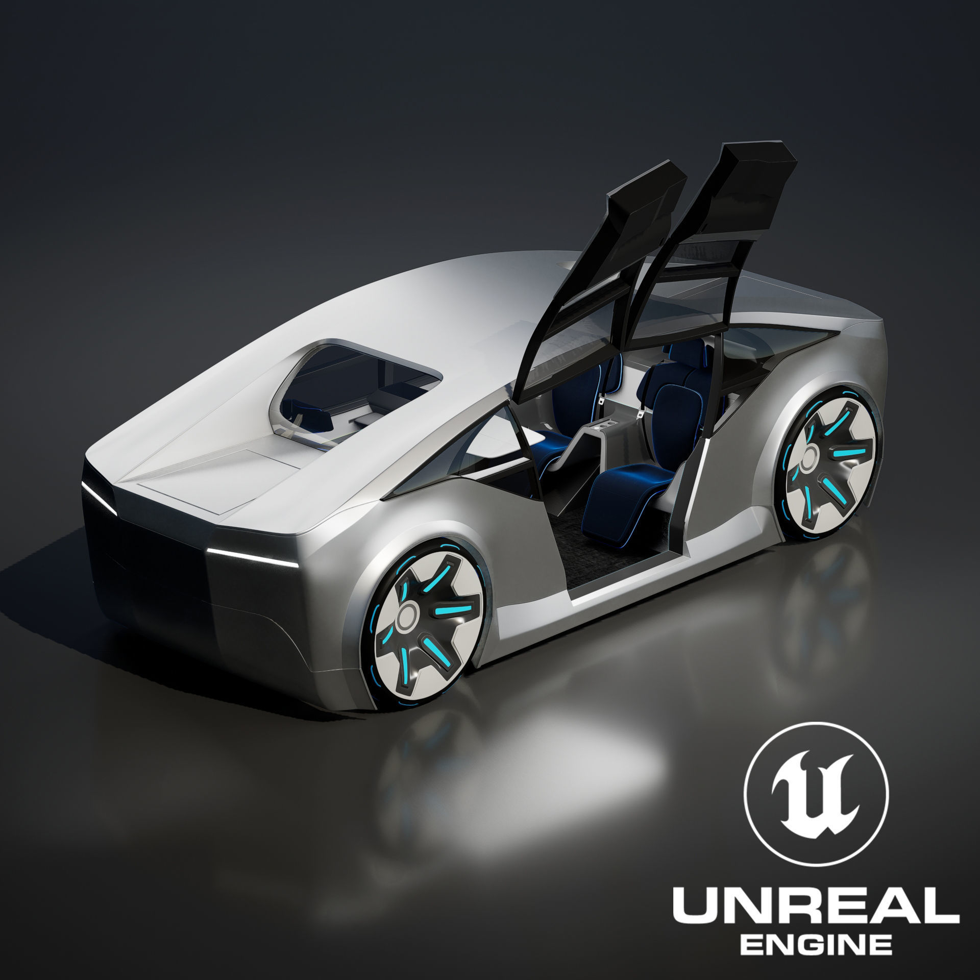 Self-driving car concept 3D with interior white 3D model_39