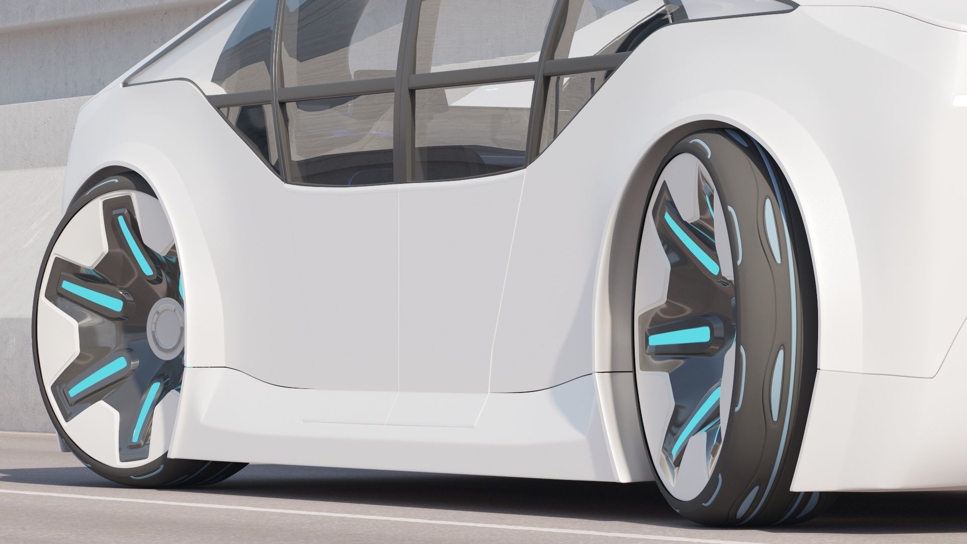 Self-driving car concept 3D with interior white 3D model_29