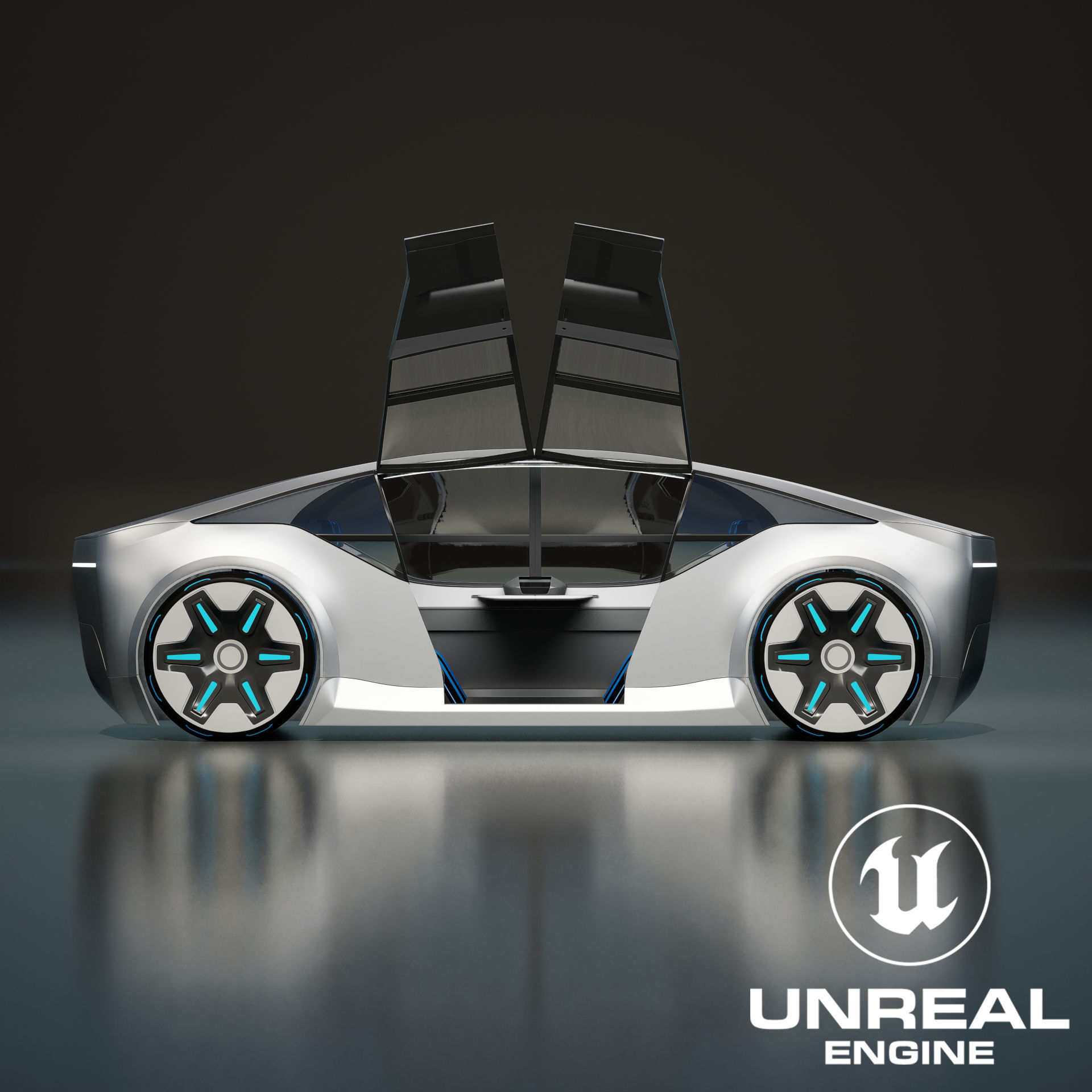 Self-driving car concept 3D with interior white 3D model_35