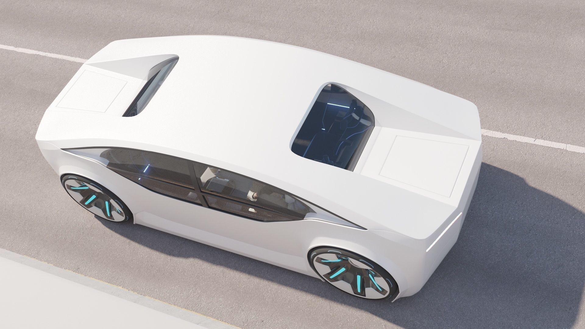 Self-driving car concept 3D with interior white 3D model_7