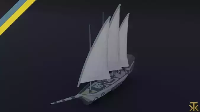 Cartoon medieval fantasy ship 2 Polygonal Style