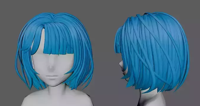 Anime hair style 17 low poly for woman and girl