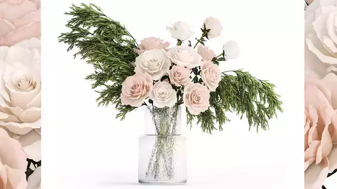 Small bouquet of pink and white flowers rose glass vase 394