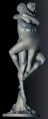 The couple hugging sculpture on stone base 3D print model