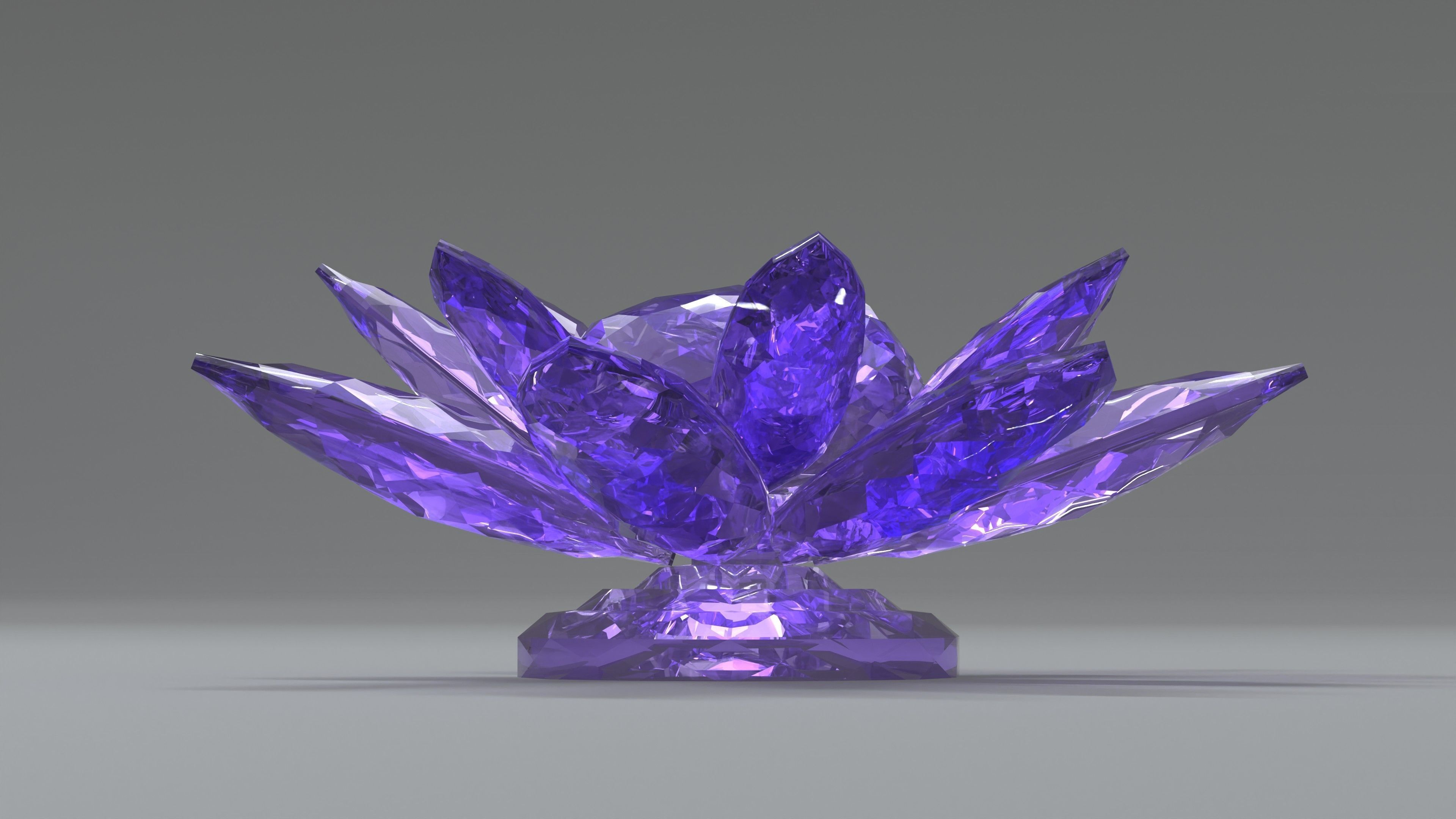Glass Flower Showpiece Purple Low-poly 3D model_3
