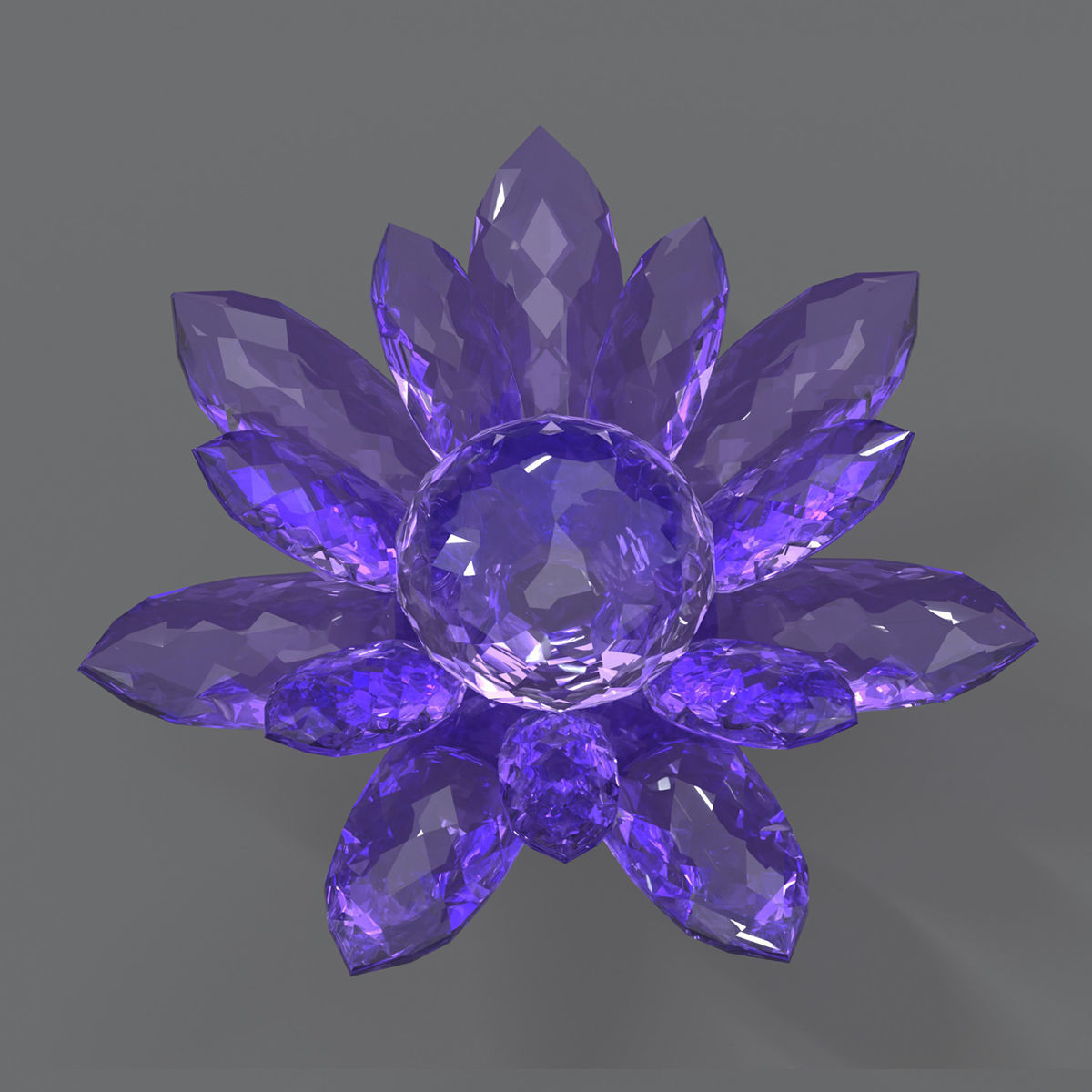 Glass Flower Showpiece Purple Low-poly 3D model_5