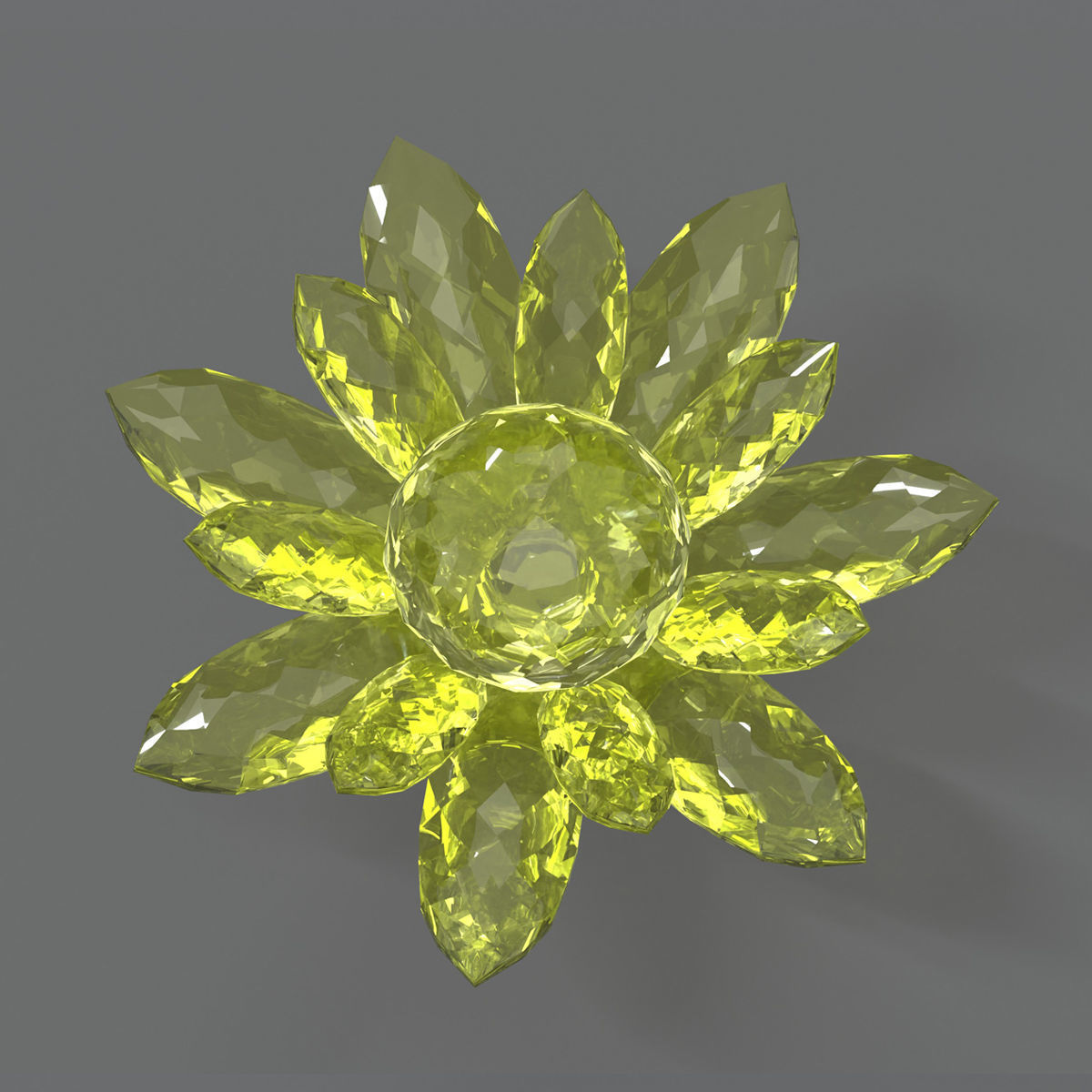 Glass Flower Showpiece Yellow Low-poly 3D model_5