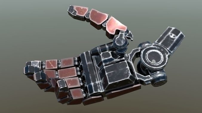 Low poly fully rigged robot hand Low-poly 3D model