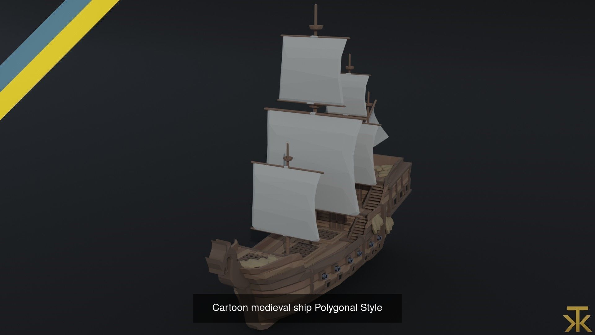 Cartoon medieval ships asset Polygonal Style 3D Model Collection_2