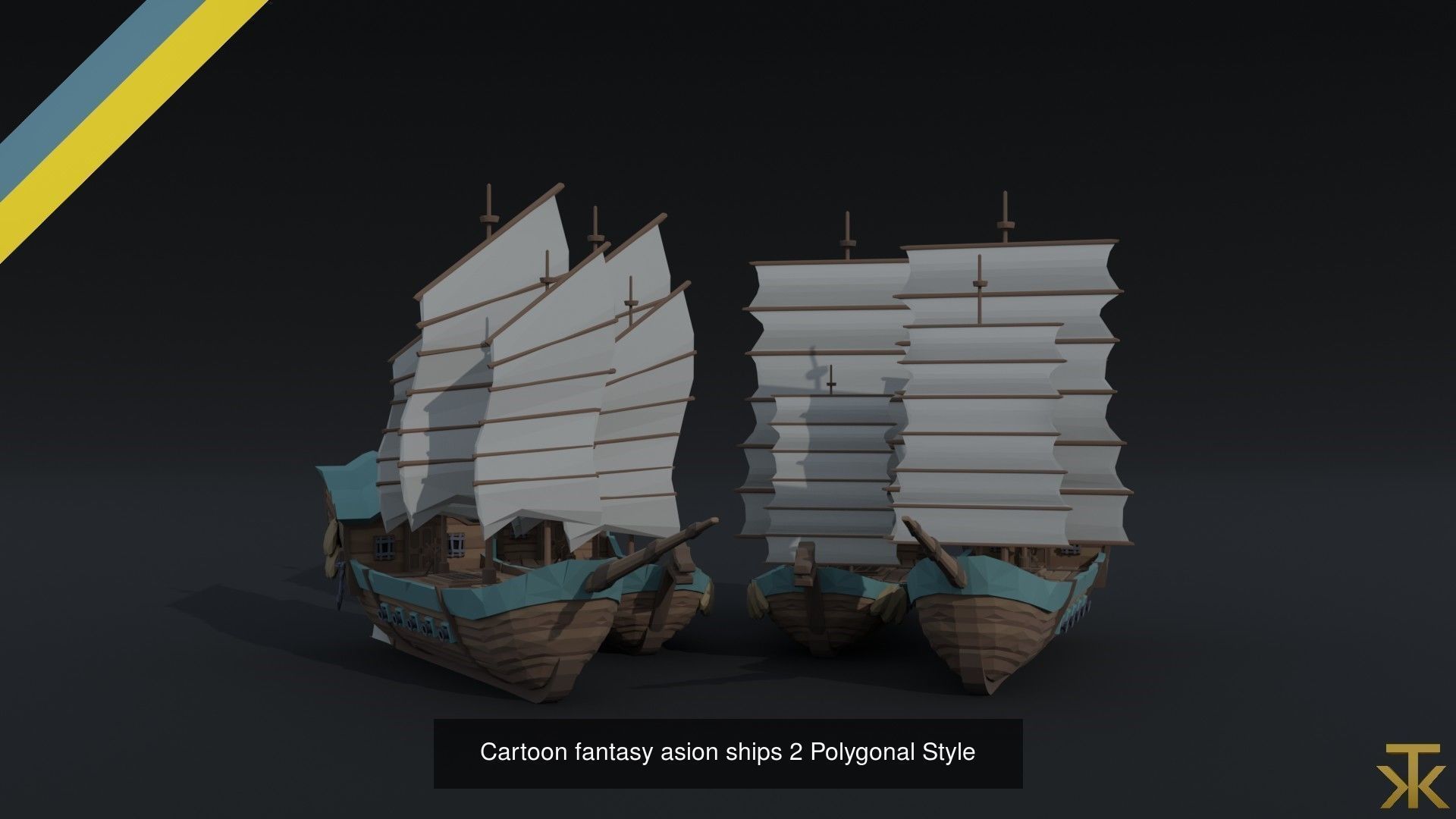 Cartoon medieval ships asset Polygonal Style 3D Model Collection_4