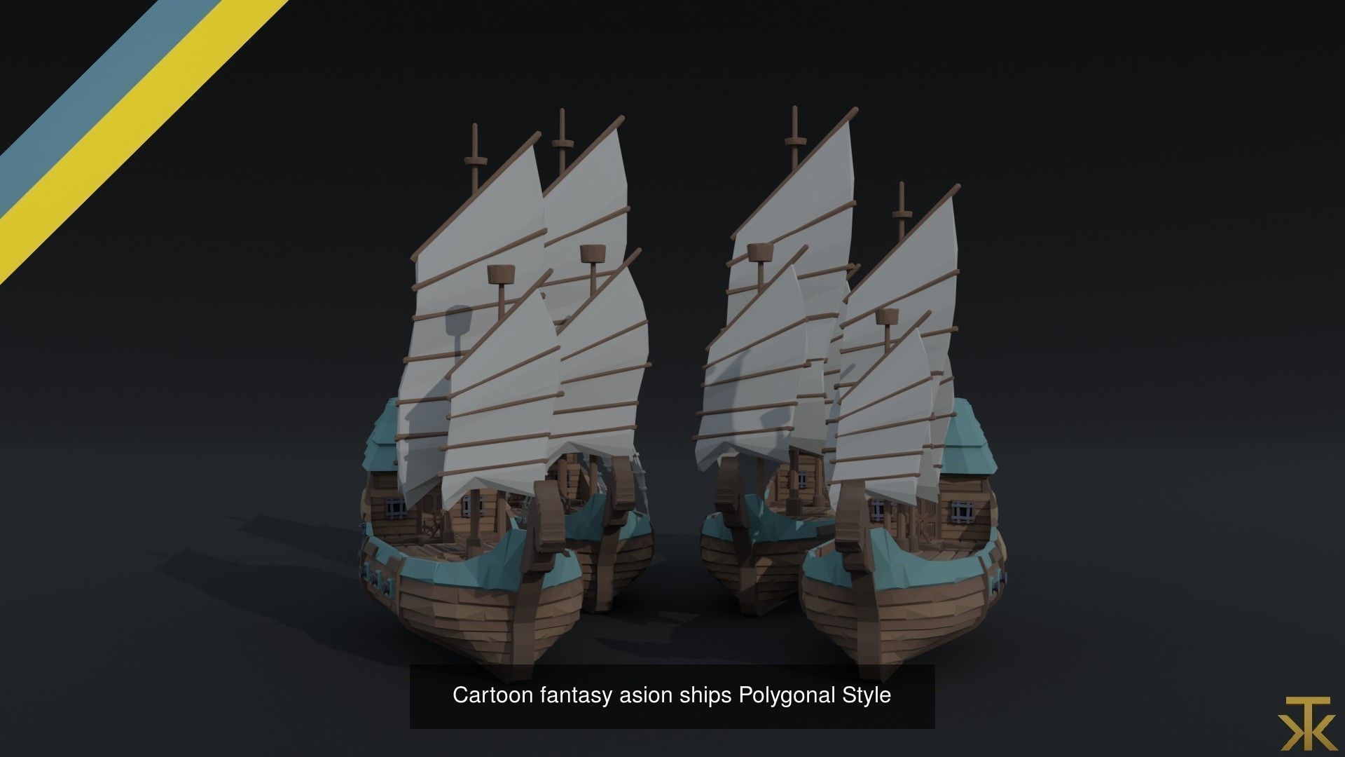 Cartoon medieval ships asset Polygonal Style 3D Model Collection_3