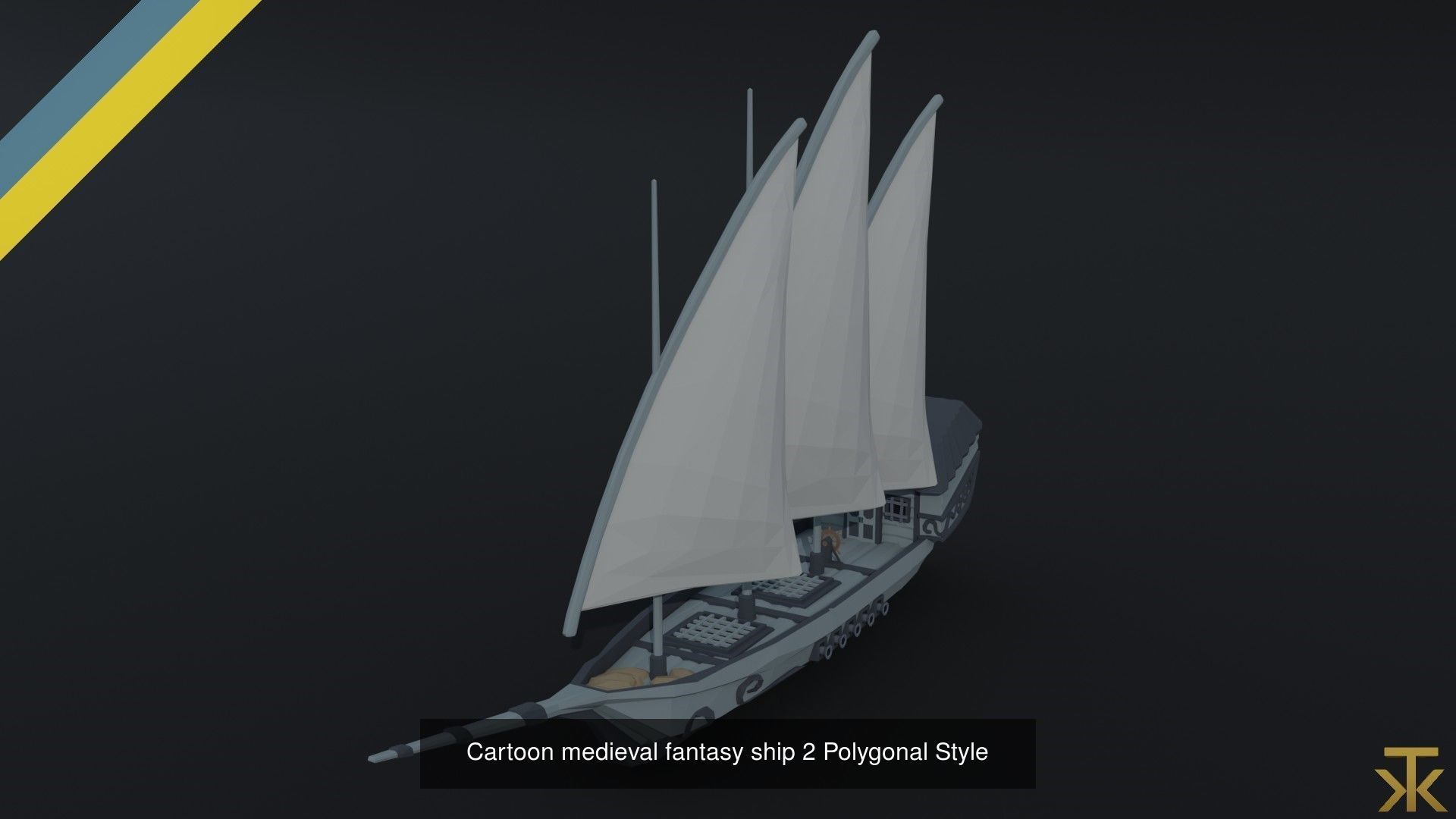 Cartoon medieval ships asset Polygonal Style 3D Model Collection_7